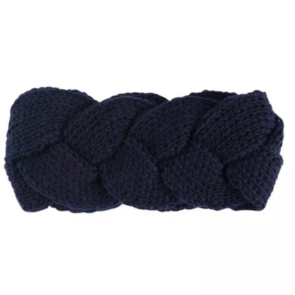 Navy Knitted Braided Woven Headband Ear Warmer